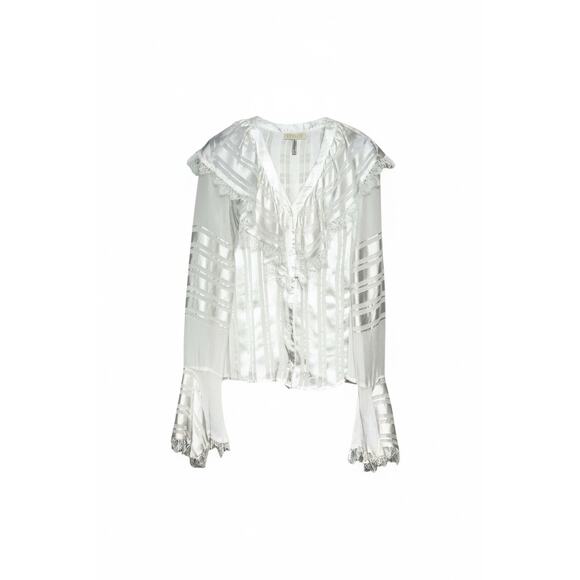 Lurelly Tops - Lurelly Ivory Silk Semi Sheer Boho Blouse Bell Sleeves Size 4